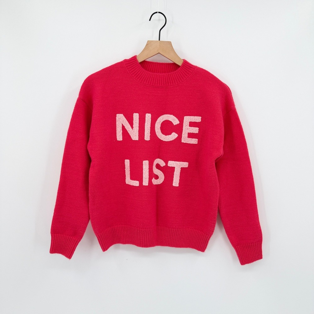 Cozy Knit Sweater Nice List Christmas Holiday Festive Size S Santa Gift